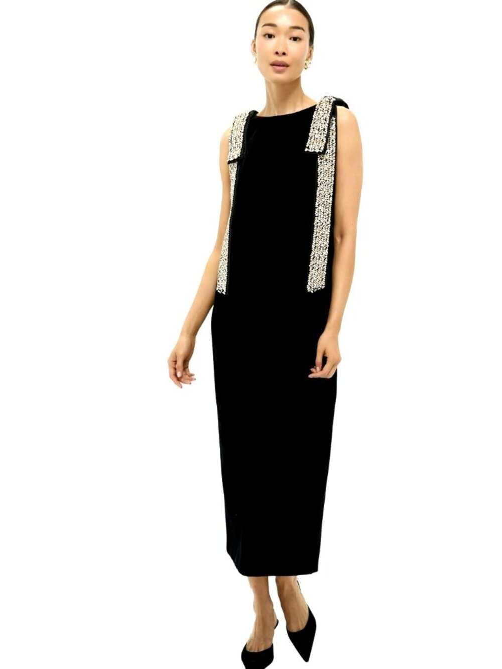 Tuckernuck Black Velvet Rhinestone Beaded Straps Viola Dress Sz Small New